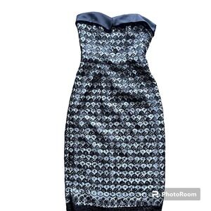 ABS Black & White Lace Overlay MIDI dress